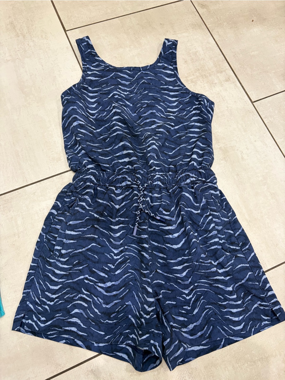 Athleta Navy and Light Blue Zebra-Print Girls Romper